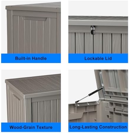 PatioZen 180 Gallon Deck Box,Resin Outdoor Storage Box with Lockable for Patio Furniture, Pool Accessories, Garden Tools Waterproof Outside Storage Box (Grey) - Image 3