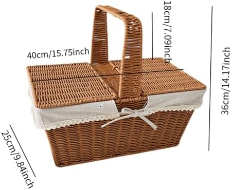 Imitation Rattan Picnic Basket Picnic Hamper Woven Storage Basket Fruit Basket for Bread Fishing Garden BBQ Outdoor Camping- Style B - Image 6