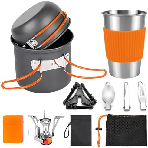 aiGear 8pcs Camping Cooking Set for 1-2 People with Pot Cutlery Stove Stand by aiGear