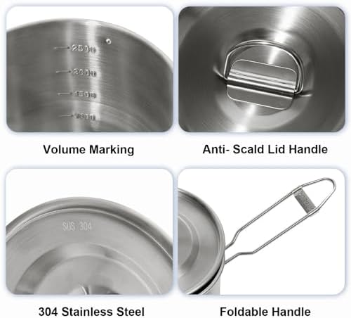 2.5L Camping Pot, 304 Stainless Steel Backpacking Pot with Foldable Handle & Lid, Lightweight Portable Cookware for Hiking, Picnic, Outdoor Cooking (with Storage Bag) - Image 3