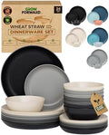 Grow Forward 24-piece Premium Wheat Straw Dinnerware Sets for 8 - Unbreakable Dishwasher & Microwave Safe Plastic Plates and Bowls Sets - Patio, Outdoors, RV, Camping Dishes - Moonlight by GrowForward