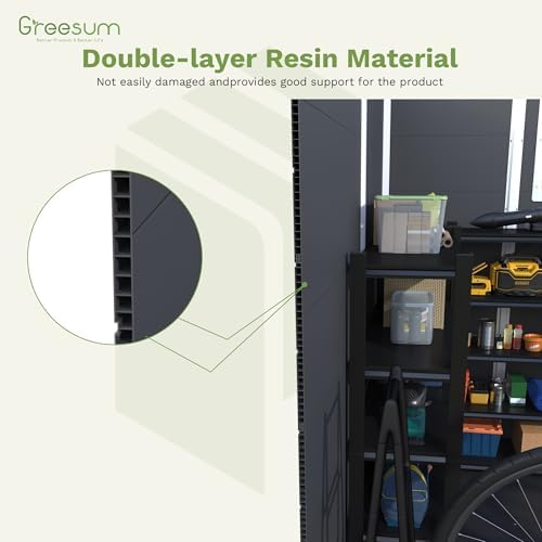 Greesum 6x8FT Plastic Outdoor Storage Shed with Floor, Dark Gray - Image 4