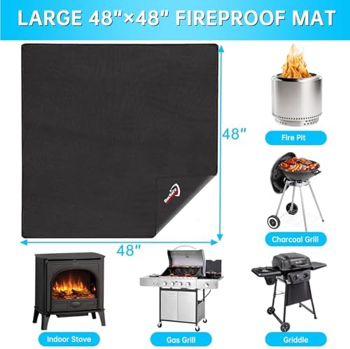 DocSafe Large Under Grill Mat 48" Square Fire Pit Mat,4 Layers Fireproof Grill Pads Protect for Deck,Patio,Outdoor Charcoal,Smokers,Wood Floor,Indoor Fireplace,Reusable Oil-Proof＆Waterproof,Black - Image 6