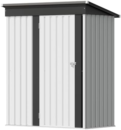 Flamaker 5x3 FT Storage Shed Waterproof Metal Garden Shed with Lockable Door Utility Tool Shed Outdoor Storage for Backyard, Patio and Lawn, White by Flamaker