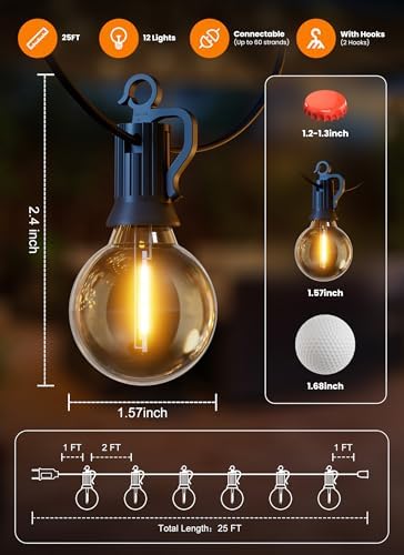 25FT 13 LED Outdoor String Lights, G40 Shatterproof String Lights, IP65 Waterproof Connectable Outside Patio Light for Backyard Porch Balcony Garden Decor Christmas Camping Gazebo - Image 6