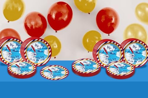 Up Up and Away Airplane Baby Shower - 32 Piece Disposable Party Supplies - Baby Shower Decorations - Round Party Plates - Large 9" Paper Plates In Bulk - Image 6