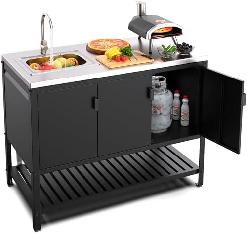 Stainless Steel Outdoor Sink with Cabinet, Large Capacity Stainless Steel Countertop, Outdoor Kitchen Sink Station, Utility Sink with Shelves for Patio, Garage, Laundry, 24"D x 47"W x 37"H by CCDVVD