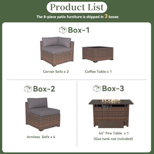 Aoxun 8 Piece Patio Furniture Set with 44" Fire Pit Table Wicker Rattan - Image 6