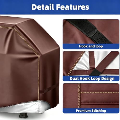 BBQ Gas Grill Cover for Outdoor, Anti-UV, Rip-Proof, 600D Oxford Fade Resistant Material, Barbecue Cover with Hook and Loop Straps & Adjustable Hem Drawstring (Reddish Brown, 40”x24”x50”) - Image 4