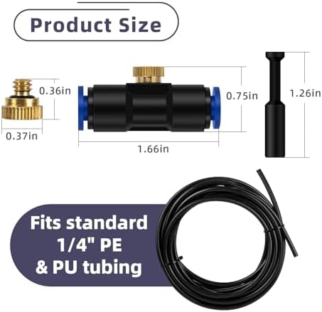 Brass Misting Nozzle Kit, 6 Mister Nozzles + 4 Tee Connectors + 1 End Plug for Outdoor Cooling Misting System - Image 2