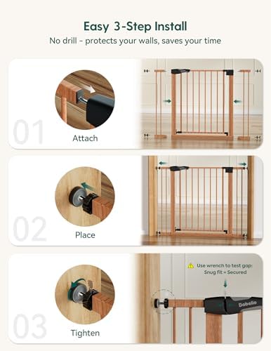 Babelio 29-55" Extra Wide Baby Gate, PressGuard P7, Brown Wood Pattern - Image 4
