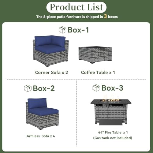 Aoxun 8 Piece Patio Furniture Set with 44" Fire Pit Table Wicker Rattan - Image 4