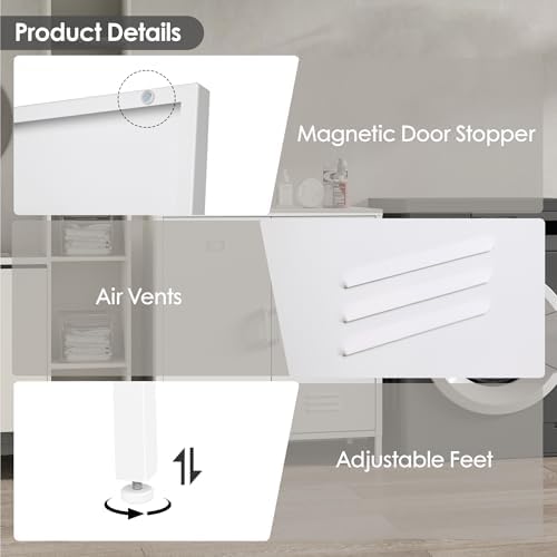 Metal Locker Storage Cabinet with Adjustable Shelf and Doors Bathroom Storage Cabinet Kids Locker for Utility Entryway Laundry Rooms (White) - Image 4