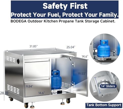 BODEGA Stainless Steel Outdoor Kitchen Propane Gas Grill and Outdoor Kitchen Cabinets for BBQ with 2 Drawers and Propane Tank Storage,Thermometer & Rotisserie Chicken Fork Kit, Seaside BBQ, Camping. - Image 3