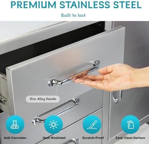Outdoor Kitchen Door Drawer Combo Cabinet,38.1W x 22.6H x 20.8D Stainless Steel with Handles,Triple Drawers & BBQ Access Combo for Outdoor Kitchen Island (Drawer with Handle and Right Door Combo) - Image 6