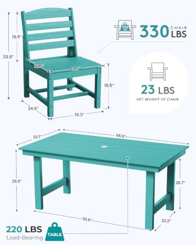SERWALL Armless Outdoor Dining Set, Patio Dining Set for 6, Aruba - Image 3