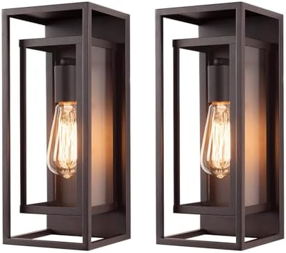 mirrea 14" Modern Outdoor Porch Wall Light, Oil Rubbed Bronze, 2 Pack by mirrea