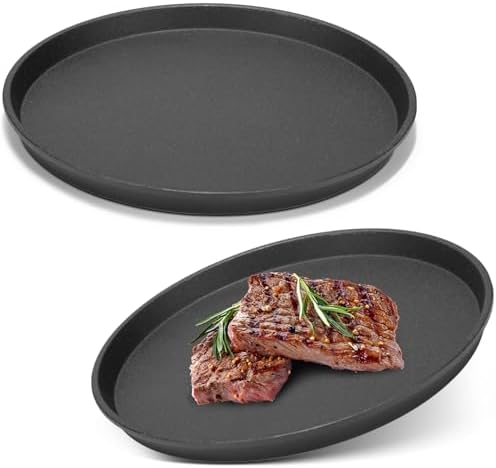 Maxdot 2 Pcs 9.8 Inch Cast Iron Grill Pan Round Pizza Pan Skillet for BBQ by Maxdot