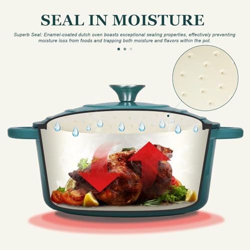 Overmont Enameled Cast Iron Dutch Oven - 5.5QT Pot with Lid Cookbook & Cotton Potholders - Heavy-Duty Cookware for Braising, Stews, Roasting, Sourdough Baking bottle green - Image 3