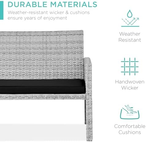 Best Choice Products 4-Piece Outdoor Wicker Patio Conversation Furniture Set for Backyard w/Coffee Table, Seat Cushions - Gray/Black - Image 3