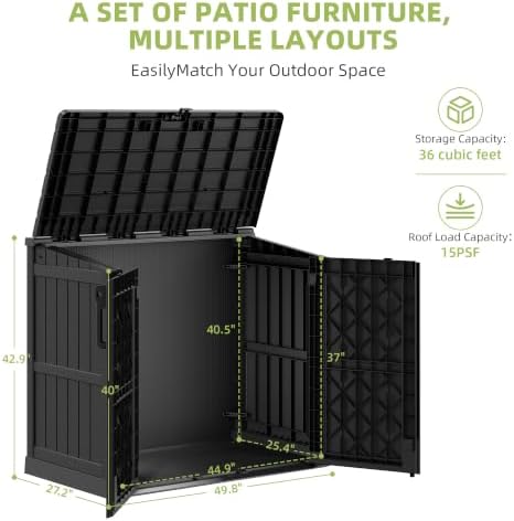 Bifanuo 36 Cu Ft Resin Outdoor Storage Shed, Horizontal Storage Cabinet - Image 2
