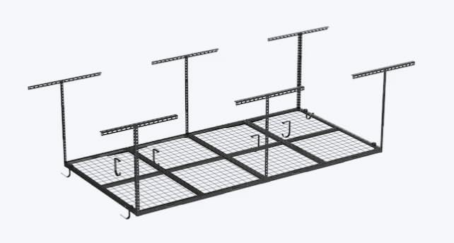 FLEXIMOUNTS OHK Series 48 in. W x 96 in. D x 22-40 in. H Black Ceiling Mounted Overhead Garage Storage Rack with Accessory Hooks OHK48B-E by FLEXIMOUNTS