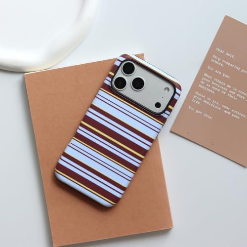 for iPhone 18 Pro Max Case, Magnetic Matte Frosted Dual-Layer Striped Phone Case for Women, Retro Aesthetic Cover Compatible with MagSafe Accessories - Mocha Sky - Image 2