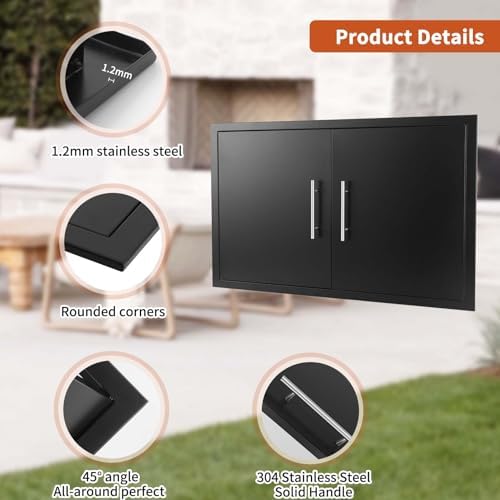 JIE JIN Outdoor Kitchen Doors 30" W X 21" H Double Doors 1.2mm Thickness Stainless Steel BBQ Access Door BBQ Island Doors Outdoor Kitchen Accessories Door for Outdoor Kitchen BBQ Island (Black) - Image 3