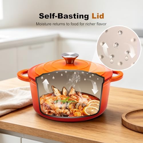 Enameled Cast Iron Round Dutch Oven -7QT Pot With Lid,Orange - Image 4