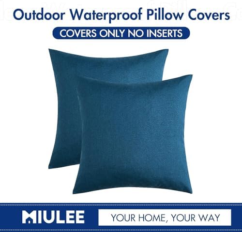 MIULEE Decorative Outdoor Pillow Covers Waterproof 16x16 Blue - Image 6