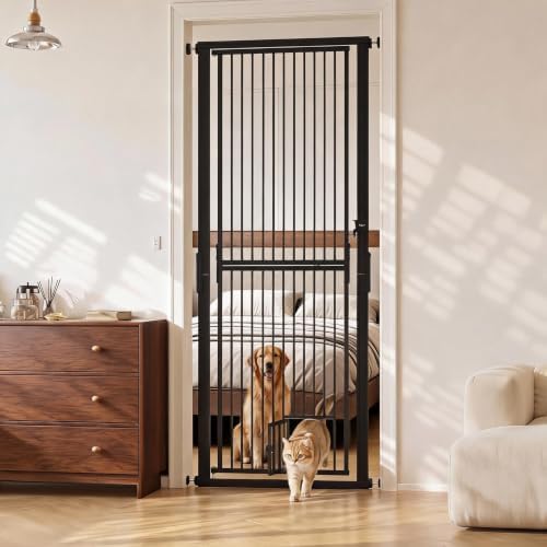 Extra Tall Cat Gate 30"-40.9" Adjustable for Doorway w/Cat Door by SunnyFurn
