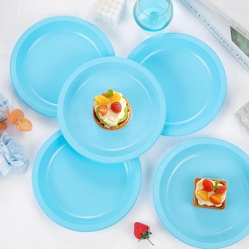 WELLIFE 10 Inch Light Blue Plastic Plates 50 Count - Image 2