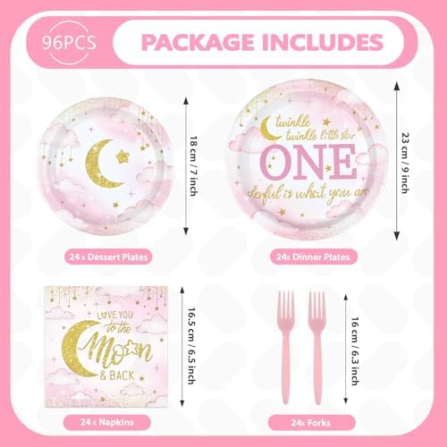 96Pcs Over the Moon 1st Birthday Baby Shower Supplies, Serves 24 - Image 5