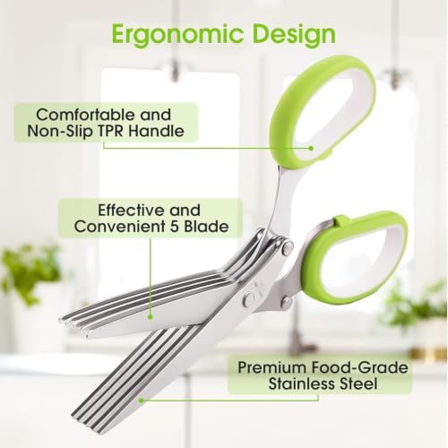 Upgraded Herb Scissors, Effortless Herb Shears Cutter Tool with Sharp Stainless Steel Blades for Fresh Herbs, Must-Have Kitchen & Cooking Gadget, (Green) - Image 5