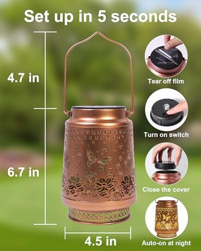 2 Pack Butterfly Solar Lanterns Outdoor Waterproof, Garden Decor Birthday Gifts for Women Mom Grandma Sister, Metal Hanging Solar Lights Outside Decorative for Backyard Patio Lawn Pathway Landscape - Image 6