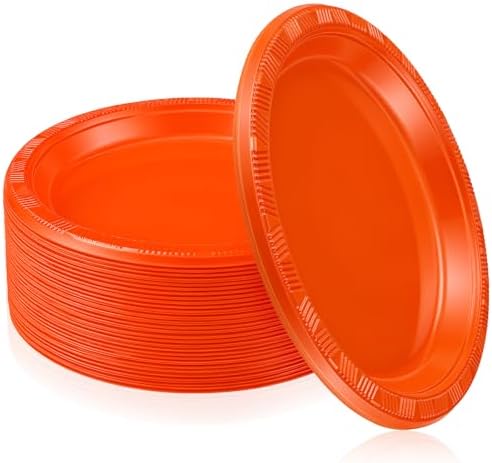Plastic Plates 9 Inch Plastic Solid Round Party Dessert Dinner Plates for Weddings Party BBQs Birthday Camping and Anniversary (30, Orange) by Unknown