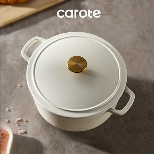 CAROTE 5QT Cream White Enameled Cast Iron Dutch Oven Pot with Lid - Image 5