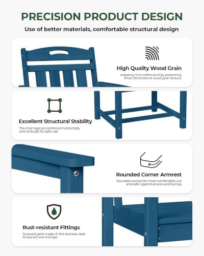 HDPE Outdoor Patio Dining Chairs with Wide Seat, Oversized, Navy Blue - Image 6