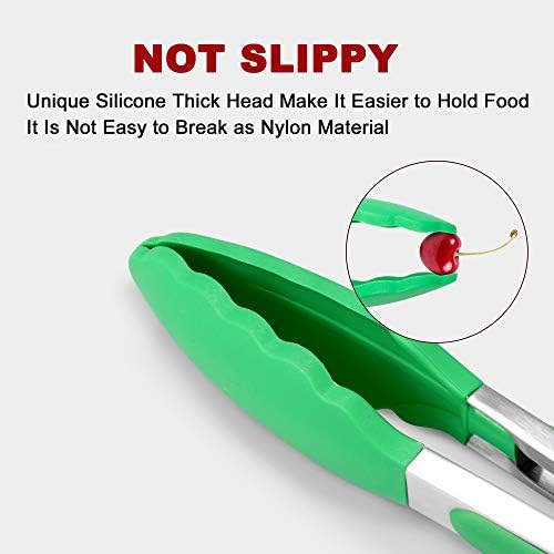 2 Pack Silicone Kitchen Tongs, 9 & 12 Inch, Stainless Steel, Dark Green - Image 2