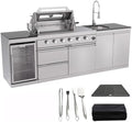 98.4 Inch Outdoor Kitchen Island, 72000 BTU Modular Propane Gas Grill Combination With Refrigerator and Sink, Outdoor Stainless Steel Barbecue Bar, Propane Grill for Patios, Gardens, Parties by Qeeka