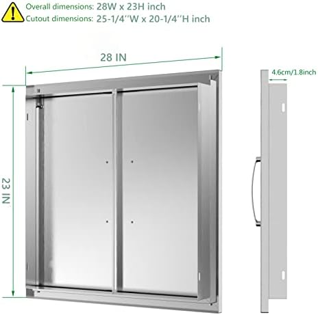 Outdoor Kitchen Doors 28W x 23H Inch, Double BBQ Access Doors 304 Stainless Steel Doors for Outdoor Kitchen Cabinet Grill Station or BBQ Island - Image 2