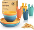Wheat Straw Dinnerware Sets, 20 PCS Service for 4, Dishwasher & Microwave Safe Kids Plates and Bowls Sets, Unbreakable Lightweight Outdoor Camping Dishes - Multicolor by Perlapoc
