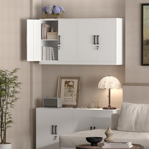 IRONFFICE Wall Cabinet,Metal Storage Cabinet with 2 Doors,Locking Wall Cabinets for Office,Home,White - Image 7