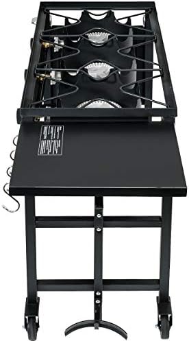 Barton Portable Triple Burner Propane Camp Stove, 87,000 BTU Outdoor Cooking Stove with Side Table, Wheels, Regulator Hose & 4-Hook Utensil Holder for Camping, Tailgating & Backyard Cooking - Image 4