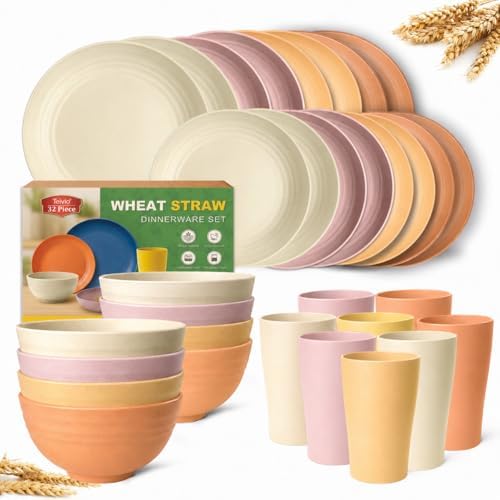 Teivio 32-Piece Plates and Bowls Sets for 8, Pink Ombre Dinnerware Sets by Teivio