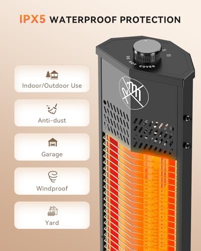 Encyclpo Patio Heater for Outdoor Use,1500W Infrared, 36 in Portable Tower Heater, 3 Levels, IPX5 Waterproof, Tip-Over&Overheat Protection for Garage, Indoor, Large Room, Backyard, Home - Image 5