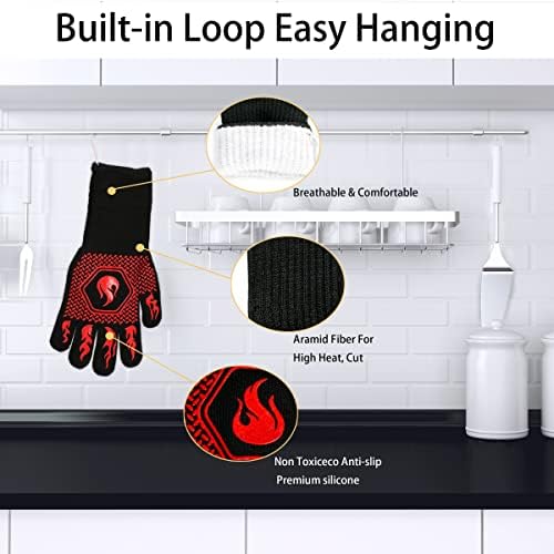 BBQ Gloves 1472F Heat Resistant Non-Slip Silicone 13.8in (Red) - Image 3