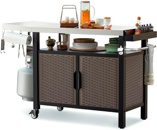 onlyfire 53" Rolling Kitchen Island Cart with XL Stainless Steel Tabletop by onlyfire