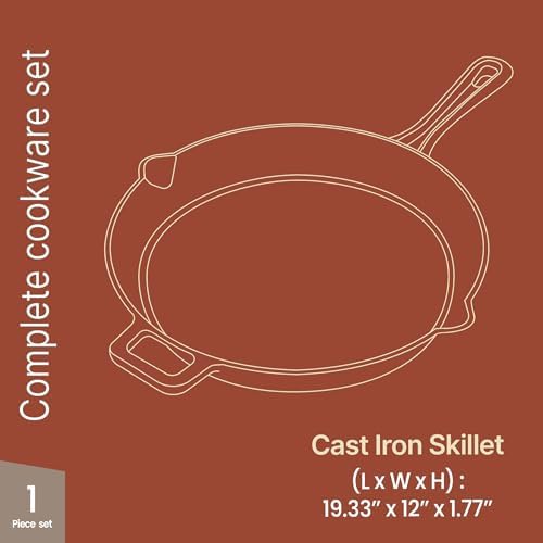 Bakken 12" Cast Iron Skillets, Pre-Seasoned Frying Pan with Even Heat Retention Cooking, Versatile for Stove, Oven, Grill & Campfire, Easy-Grip Handles, Hand Wash Only, 6.61 lbs - Image 2