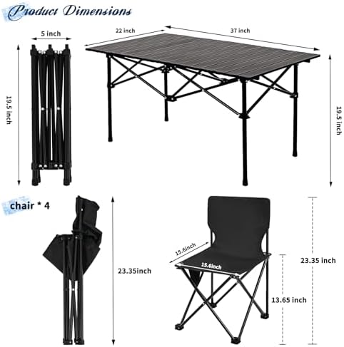 Camping Table with 4 Chairs, Portable Folding Picnic Table Set - Image 3